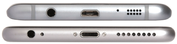 Raspored na donjoj ivici u potpunosti je identičan na oba uređaja - između audio-priključka i zvučnika nalazi se priključak za punjenje baterije.